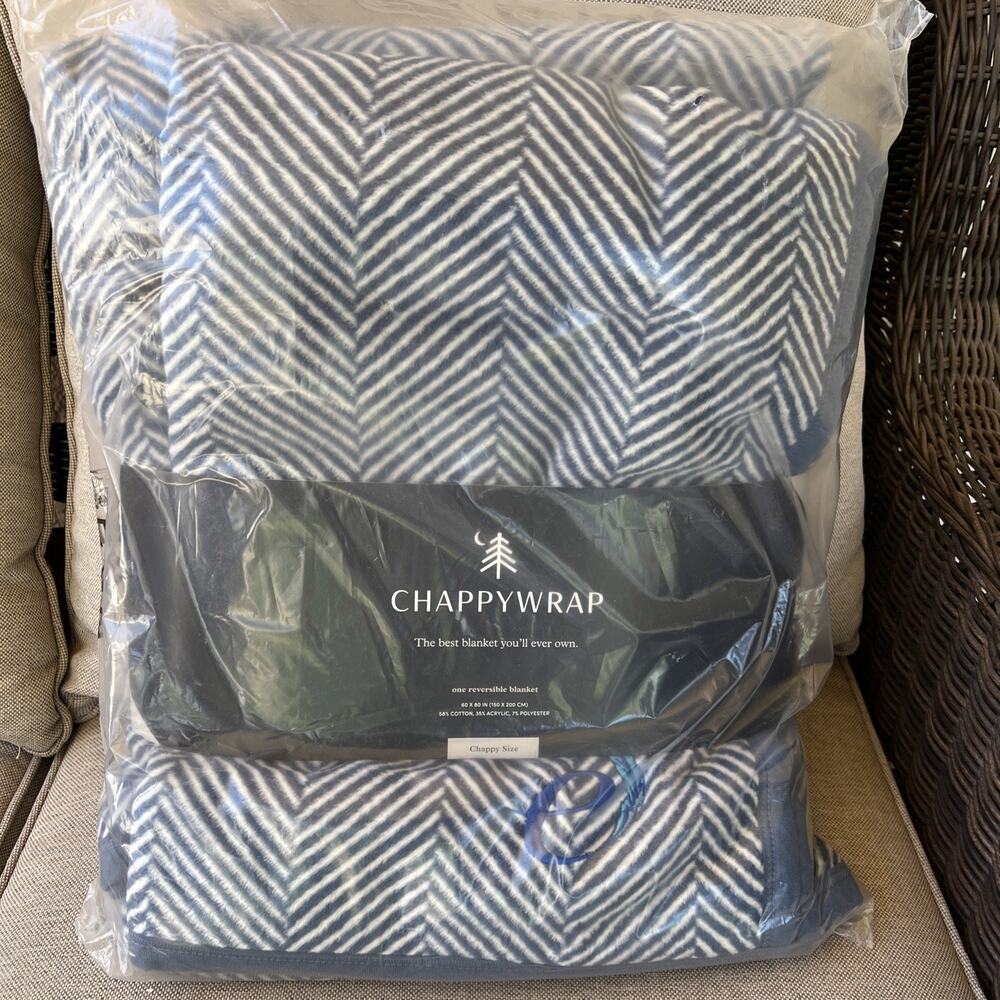 ChappyWrap Harborview Herringbone Blue Reversible Blanket 60" x 80" Chappy Size